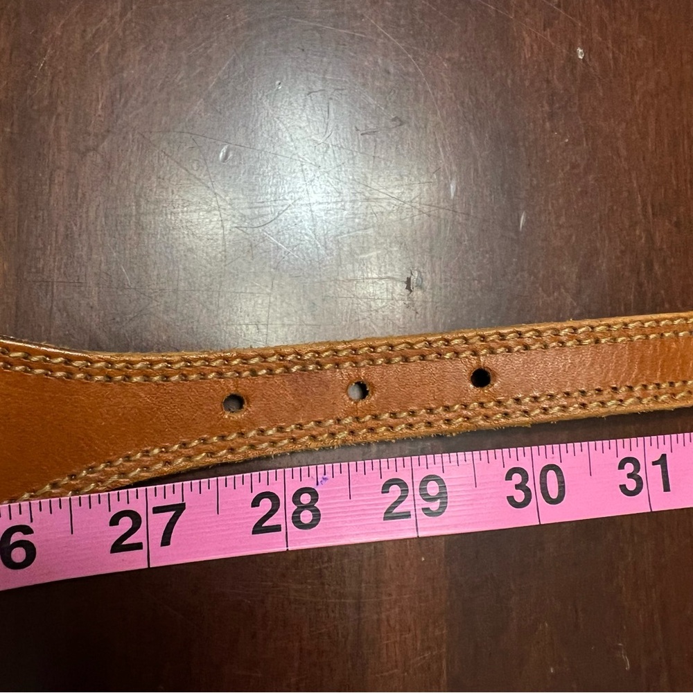Vintage DKNY Western Leather Belt Whipstitch Boho Y2K Floral Buckle - Picture 8 of 10